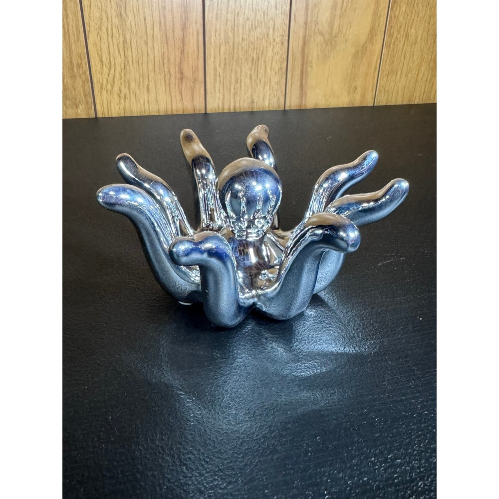 Silver Chrome Octopus Decor Metallic Jewelry Holder 6in